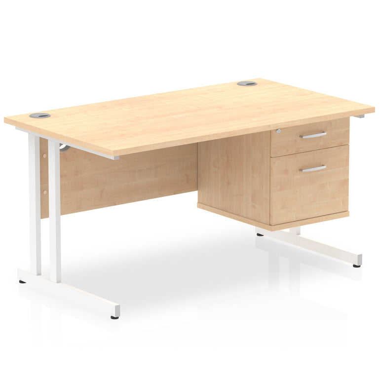 Impulse 1400mm Cantilever Straight Desk With Single Fixed Pedestal