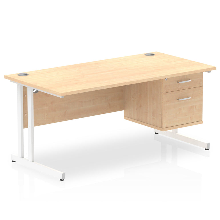 Impulse 1600mm Cantilever Straight Desk With Single Fixed Pedestal