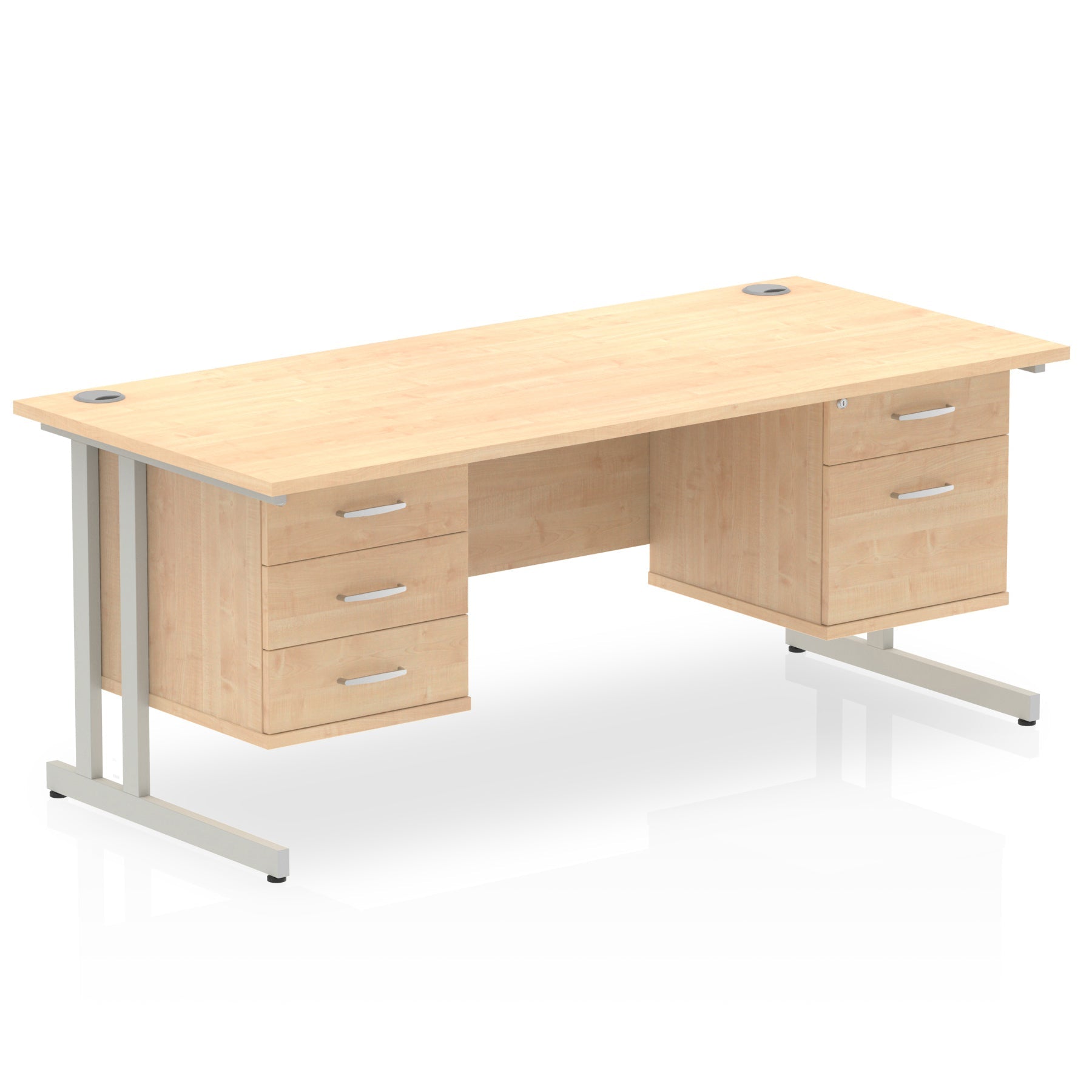 Impulse 1600mm Cantilever Straight Desk With Two Fixed Pedestal