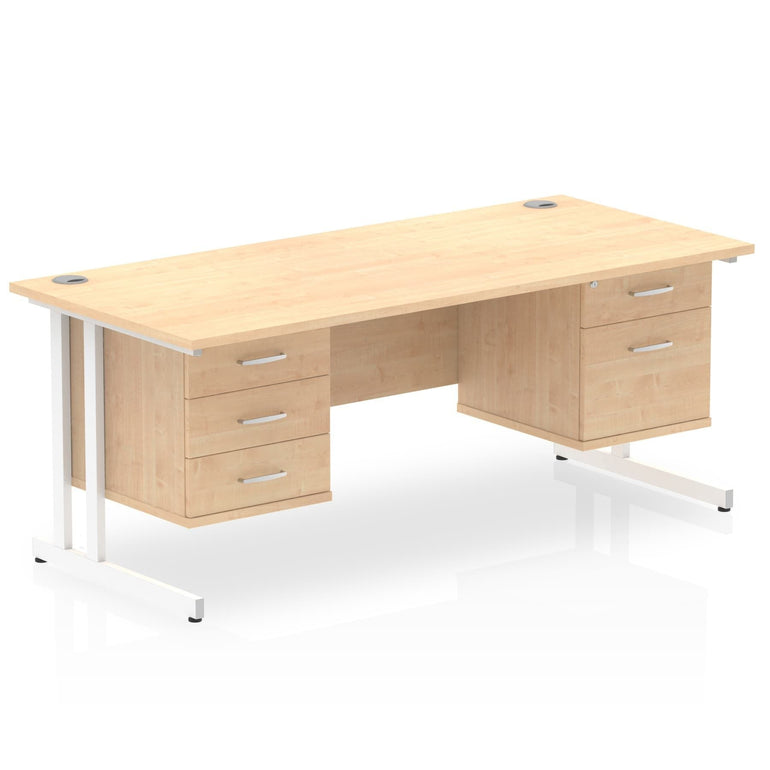 Impulse 1600mm Cantilever Straight Desk With Two Fixed Pedestal