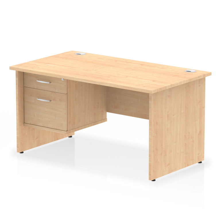 Impulse 1400mm Panel End Straight Desk With Single Fixed Pedestal