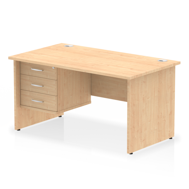 Impulse 1400mm Panel End Straight Desk With Single Fixed Pedestal