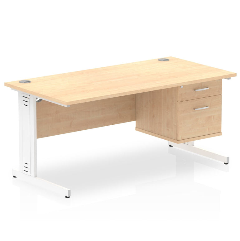 Impulse 1600mm Cable Managed Straight Desk With Single Fixed Pedestal