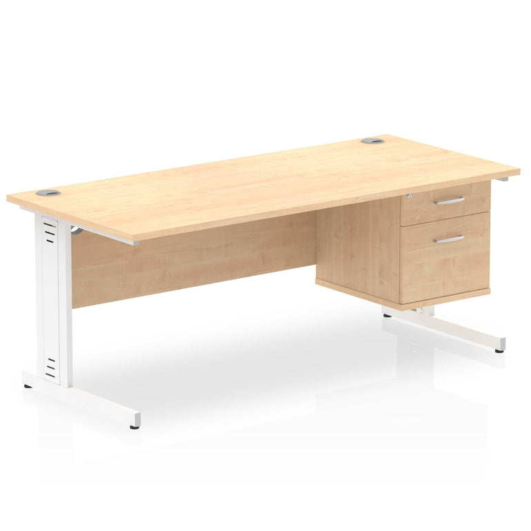 Impulse 1800mm Cable Managed Straight Desk With Single Fixed Pedestal