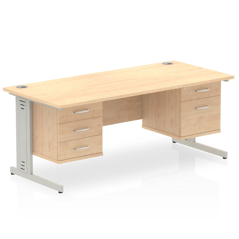 Impulse 1600mm Cable Managed Straight Desk With Two Fixed Pedestal