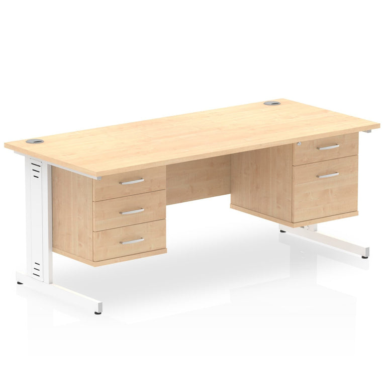 Impulse 1600mm Cable Managed Straight Desk With Two Fixed Pedestal