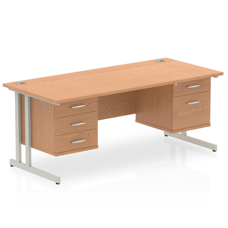 Impulse 1600mm Cantilever Straight Desk With Two Fixed Pedestal