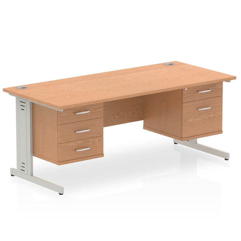 Impulse 1600mm Cable Managed Straight Desk With Two Fixed Pedestal