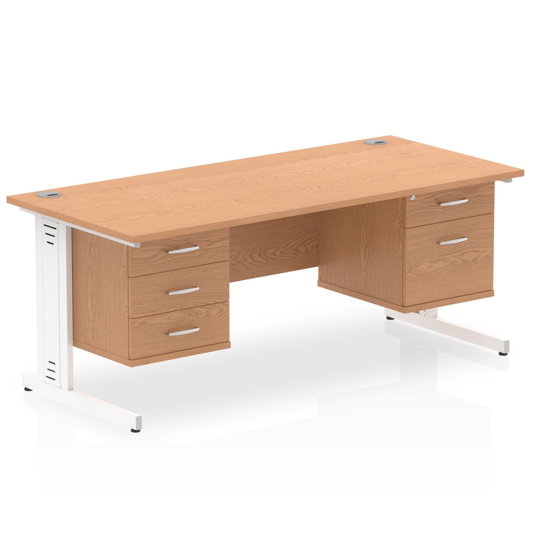 Impulse 1600mm Cable Managed Straight Desk With Two Fixed Pedestal