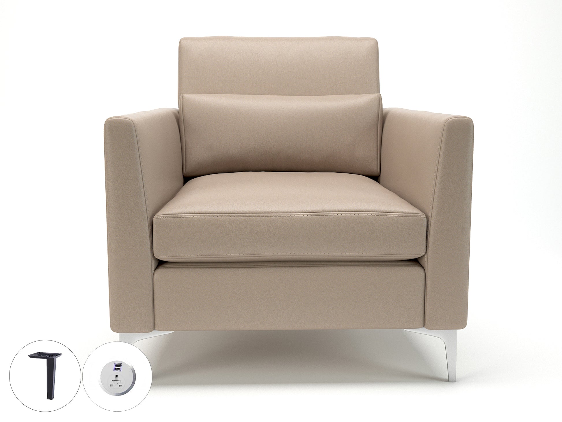 Roselle 90cm Wide Armchair in Cristina Marrone Ultima Faux Leather with Socket