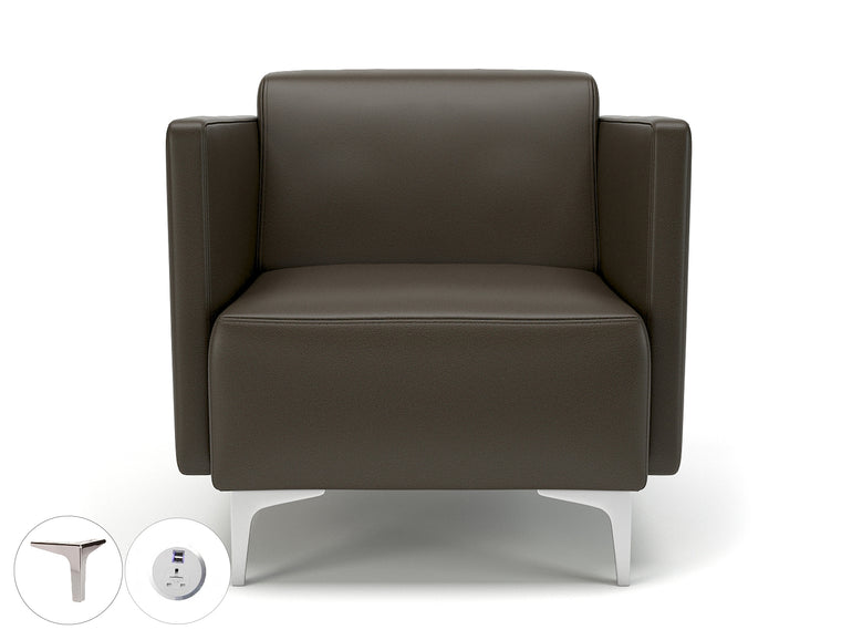 Napa Slim Arm 75cm Wide Armchair in Cristina Marrone Ultima Faux Leather with Socket