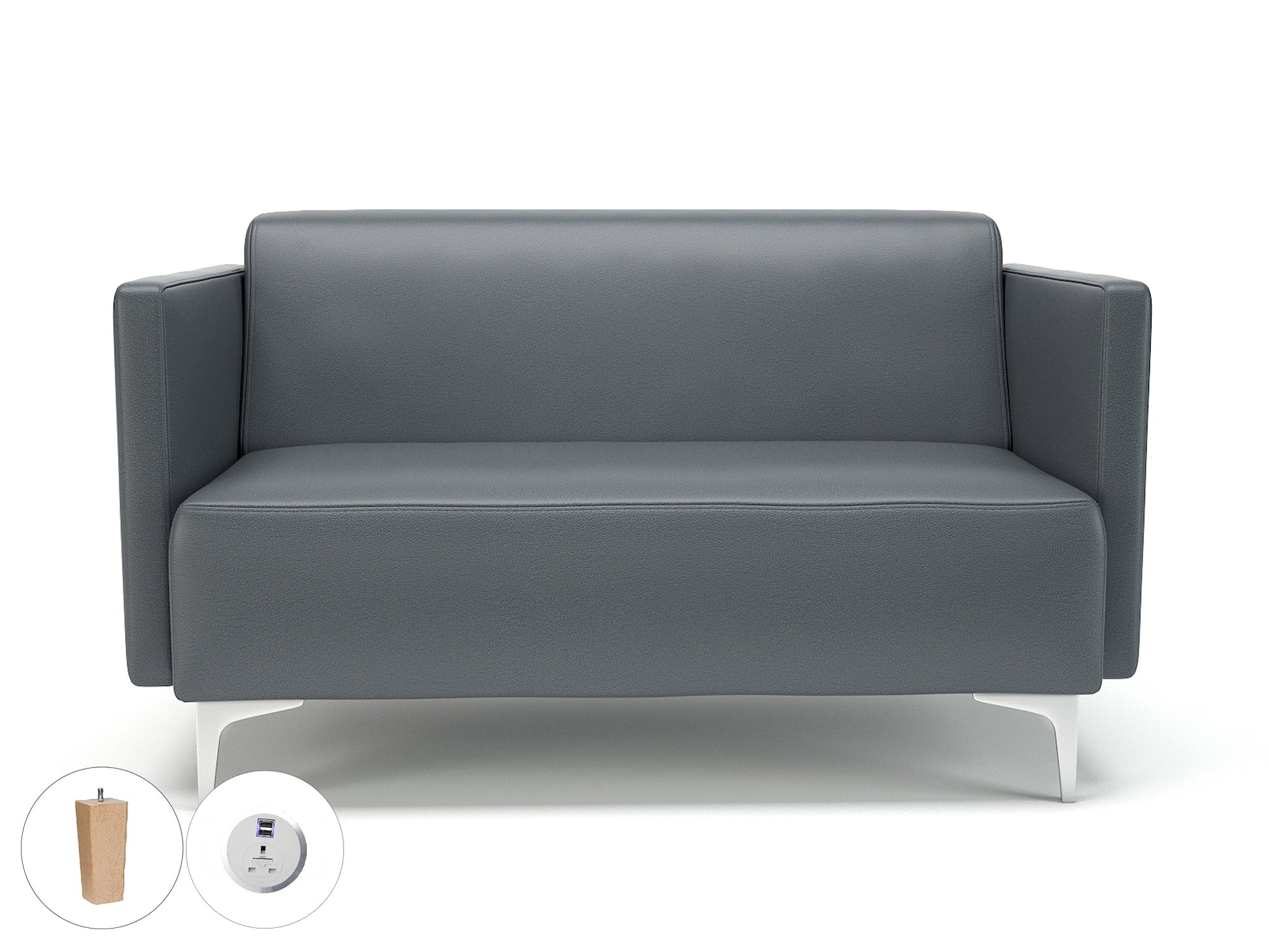 Napa Slim Arm 125cm Wide Sofa in Cristina Marrone Ultima Faux Leather with Socket