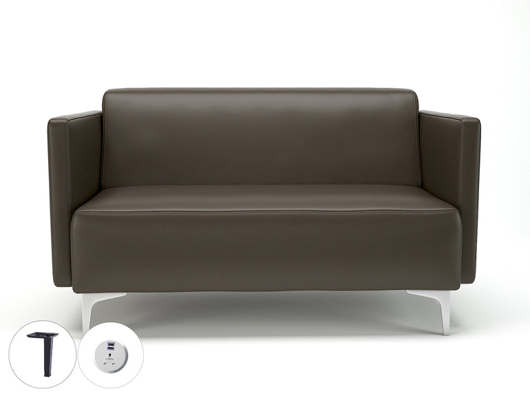 Napa Slim Arm 125cm Wide Sofa in Cristina Marrone Ultima Faux Leather with Socket