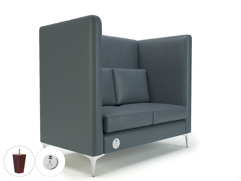 Altus 128cm Wide Privacy Booth in Cristina Marrone Ultima Faux Leather with Socket