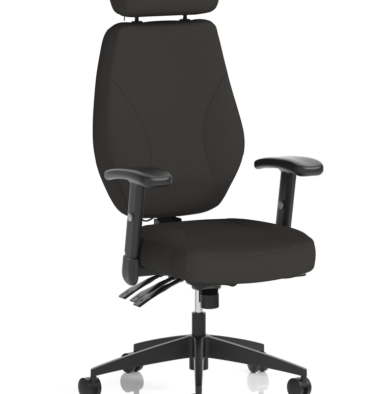Nexus High Back Black Fabric Ergonomic Task Operator Office Chair with Arms and Headrest