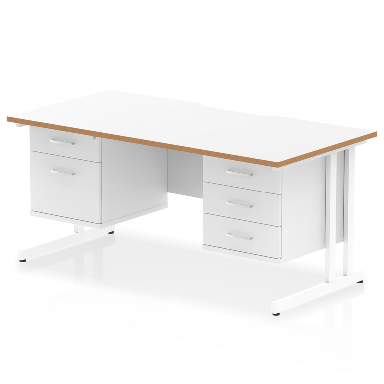 Impulse Scalloped Edge 1600mm Cantilever Straight Desk With Two Fixed Pedestal