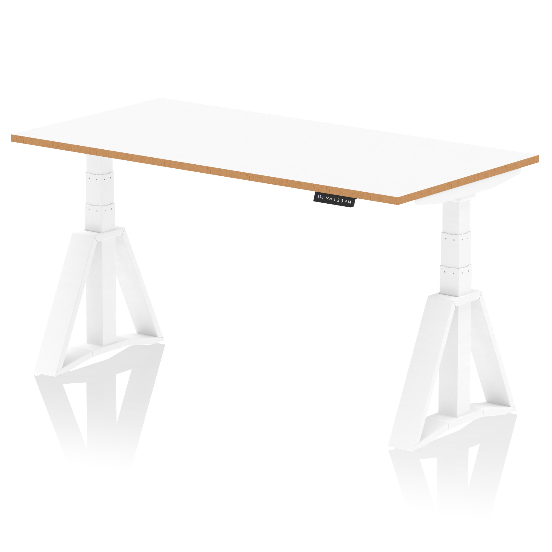 Oslo Air Height Adjustable Desk White Top Natural Wood Edge White Frame