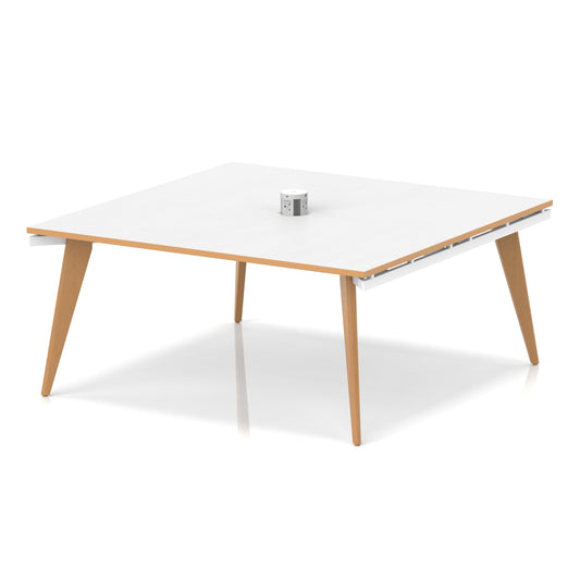 Oslo Volta 1600mm Square Boardroom Table With Pop-up Power Module White Top Natural Wood Edge White Frame