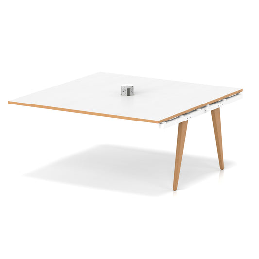 Oslo Volta 1600mm Square Boardroom Table Extension Kit With Pop-up Power Module White Top Natural Wood Edge White Frame