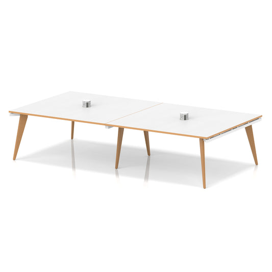 Oslo Volta Rectangular Boardroom Table With Pop-up Power Module White Top Natural Wood Edge White Frame