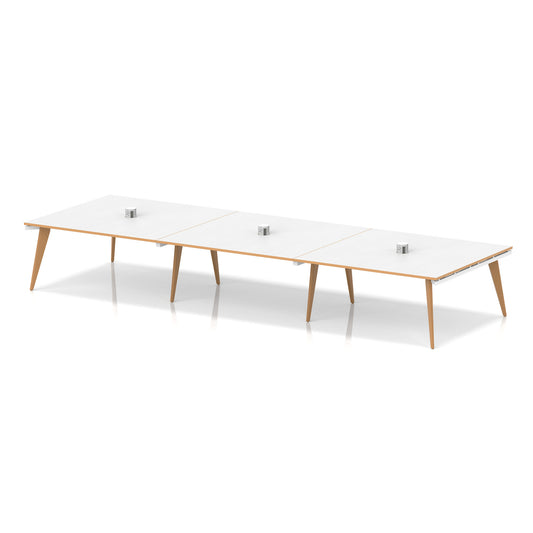 Oslo Volta Rectangular Boardroom Table With Pop-up Power Module White Top Natural Wood Edge White Frame