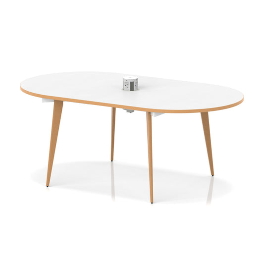 Oslo Volta Oval Boardroom Table With Pop-up Power Module With Wooden Splayed Leg
