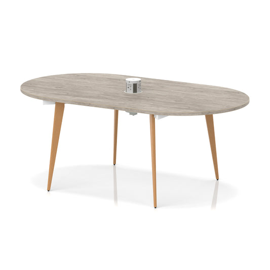 Oslo Volta Oval Boardroom Table With Pop-up Power Module With Wooden Splayed Leg