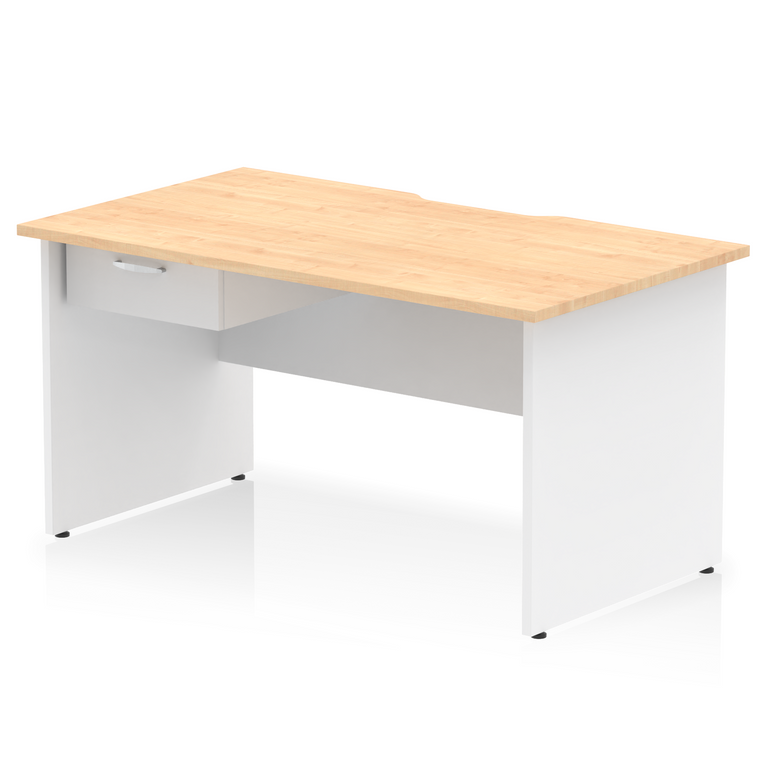 Impulse Scalloped Edge Panel End Straight Desk Frame With Single One Drawer Fixed Pedestal