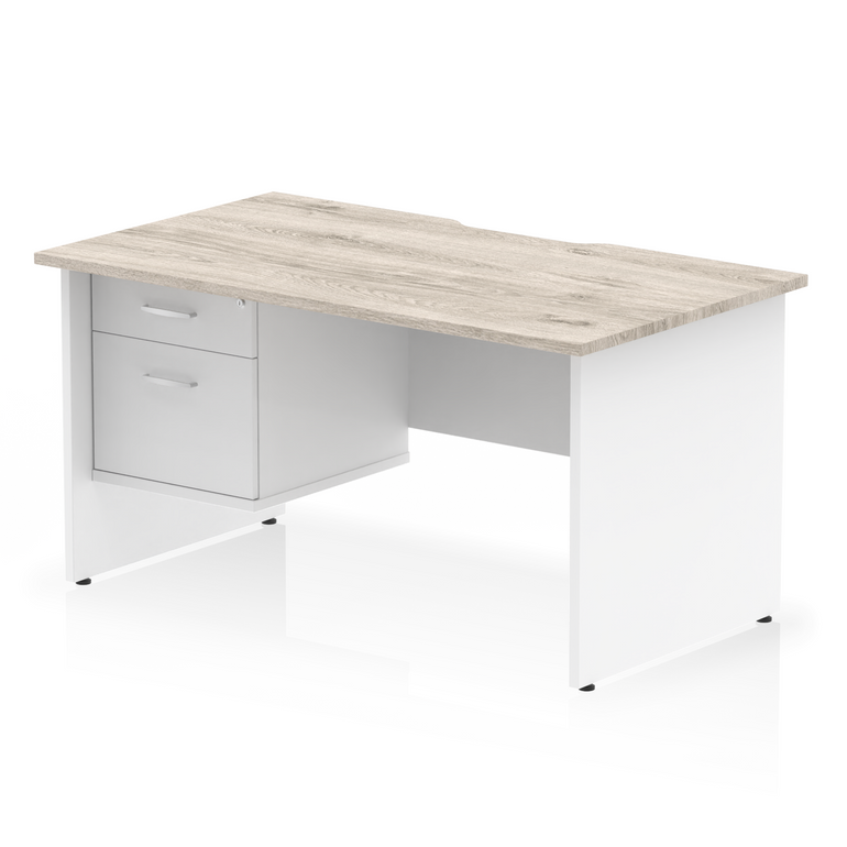 Impulse Scalloped Edge 1400mm Panel End Straight Desk With Single Fixed Pedestal