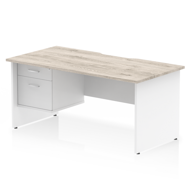 Impulse Scalloped Edge 1600mm Panel End Straight Desk With Single Fixed Pedestal