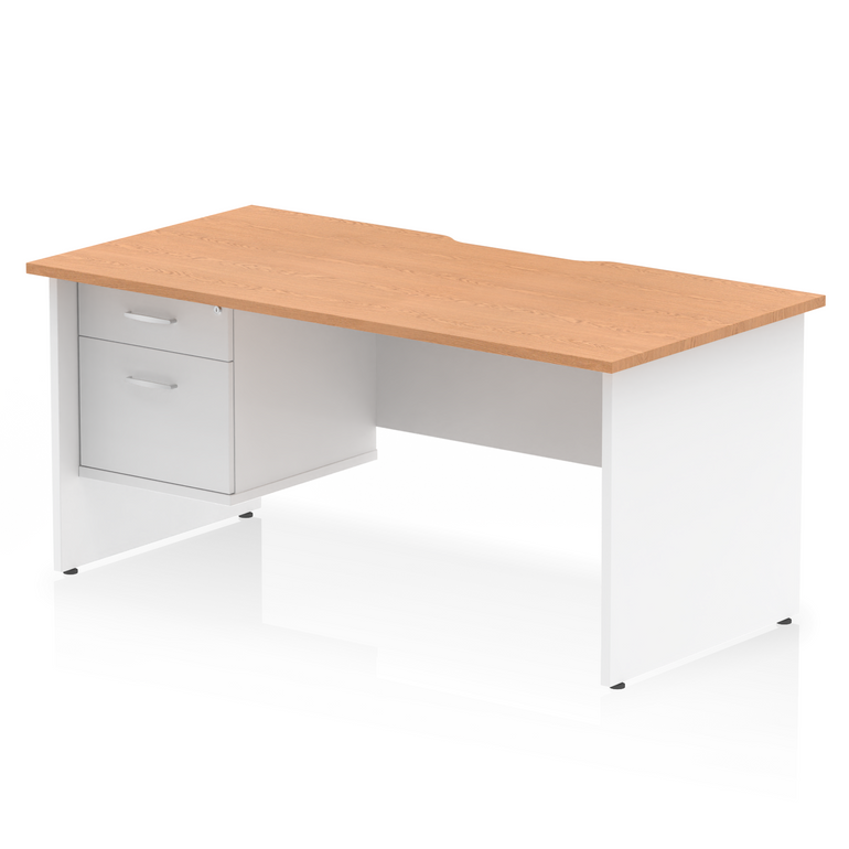 Impulse Scalloped Edge 1600mm Panel End Straight Desk With Single Fixed Pedestal