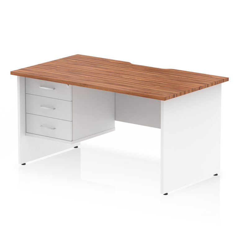 Impulse Scalloped Edge 1400mm Panel End Straight Desk With Single Fixed Pedestal