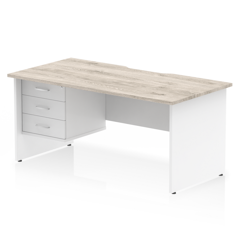 Impulse Scalloped Edge 1600mm Panel End Straight Desk With Single Fixed Pedestal