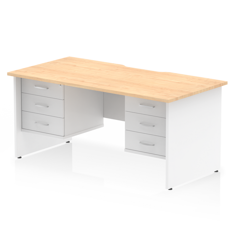 Impulse Scalloped Edge 1600mm Panel End Straight Desk With Two Fixed Pedestal