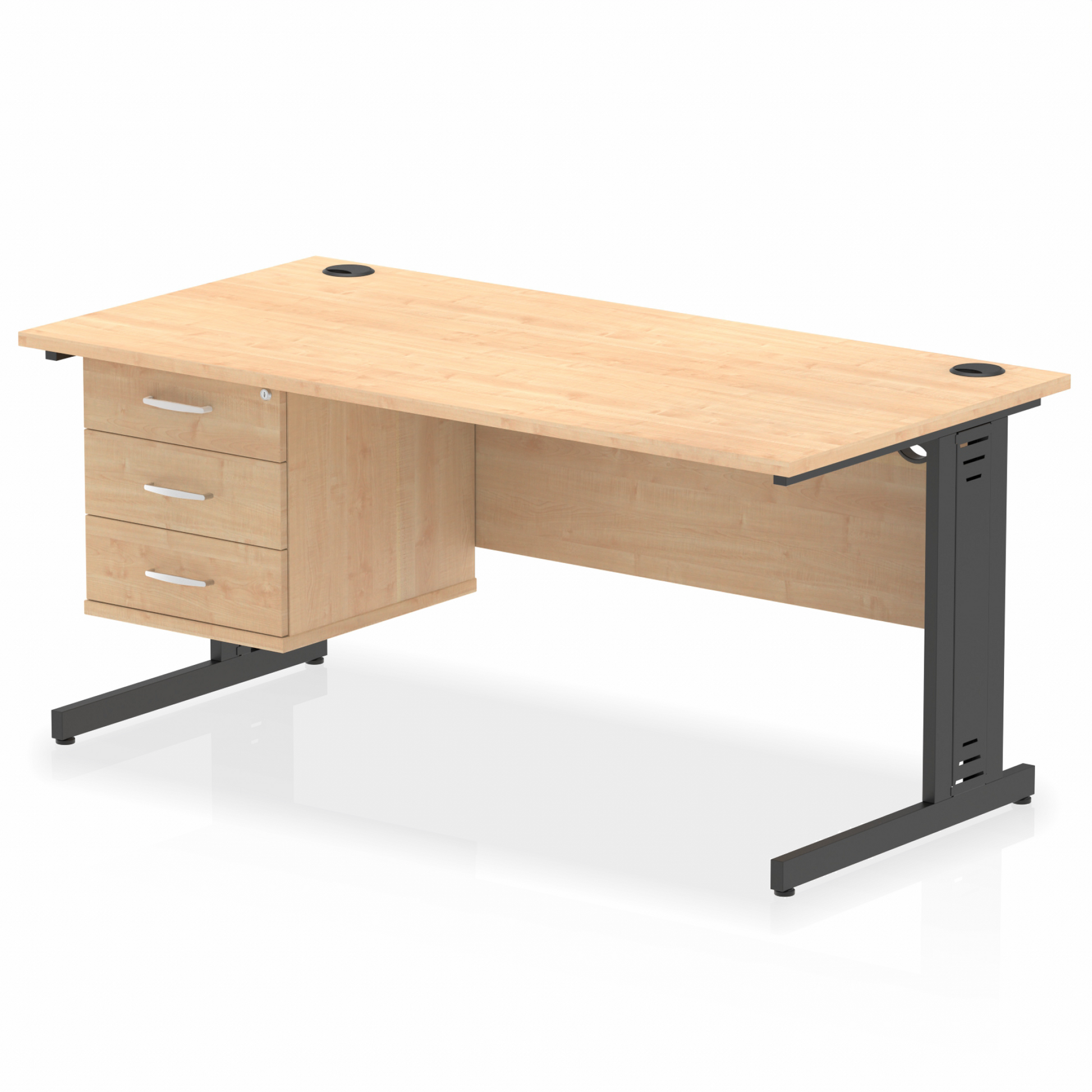 Impulse 1600mm Cable Managed Straight Desk With Single Fixed Pedestal