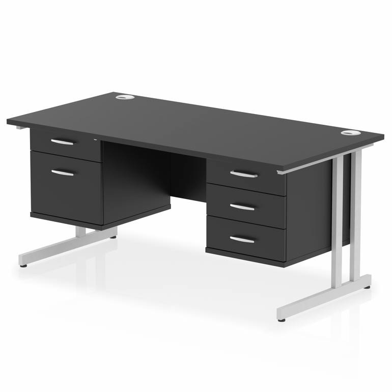 Impulse 1600mm Cantilever Straight Desk With Two Fixed Pedestal