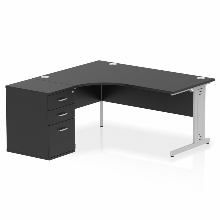 Impulse 1600mm Cable Managed Left Crescent Desk Workstation