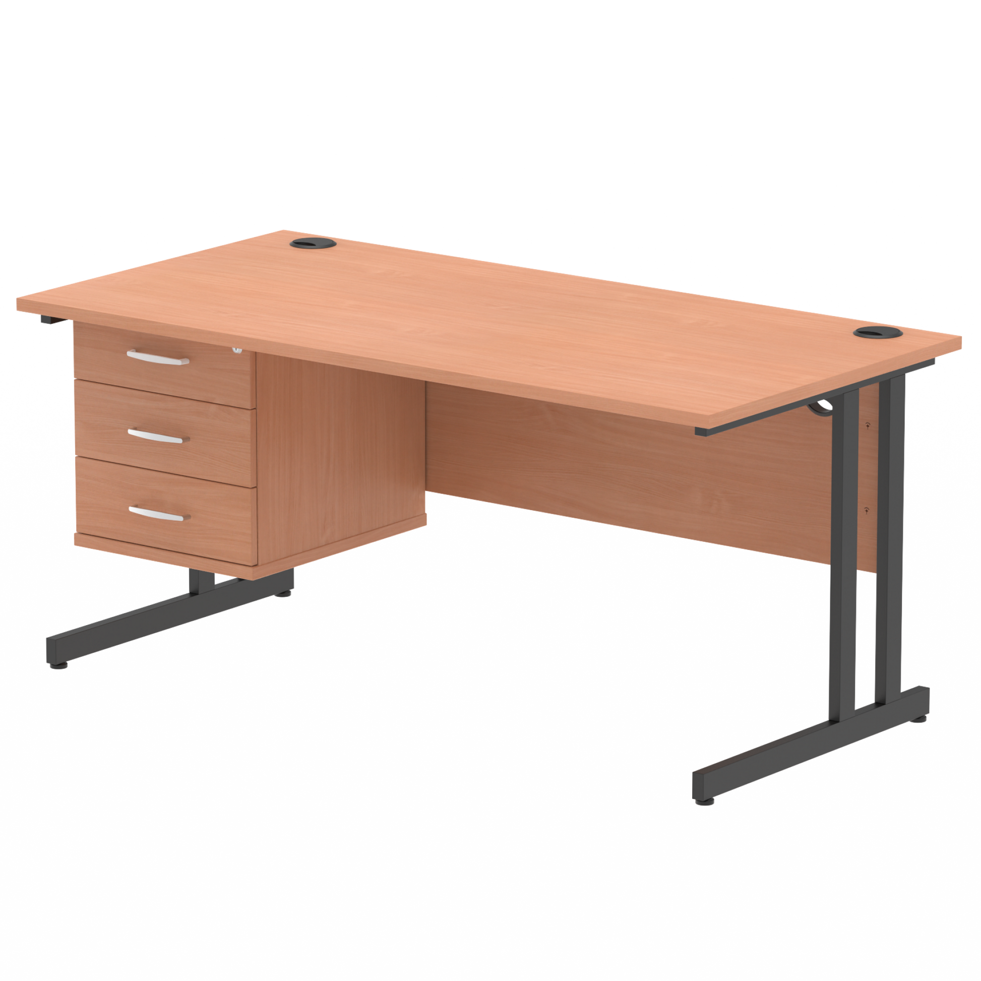 Impulse 1600mm Cantilever Straight Desk With Single Fixed Pedestal