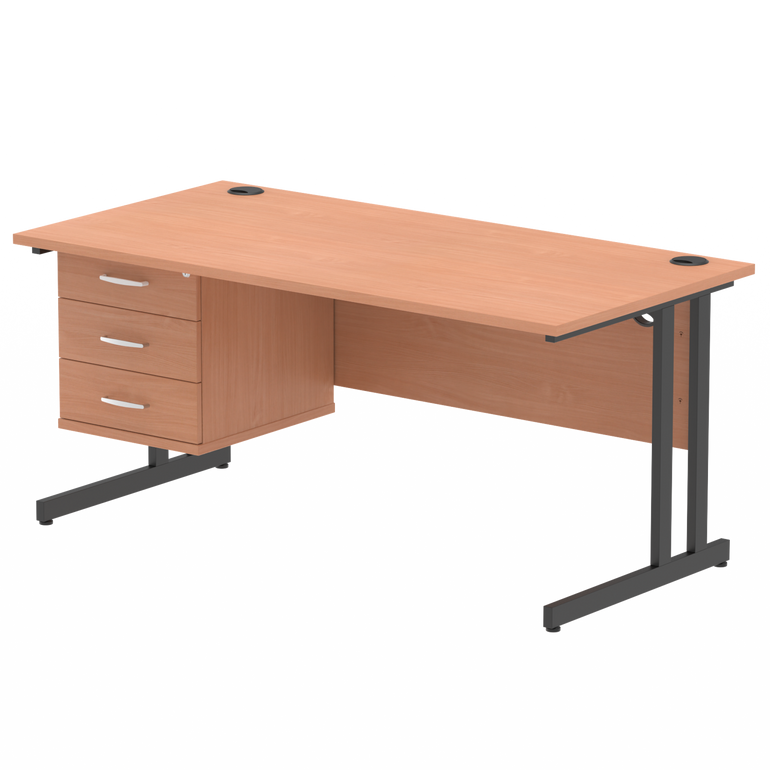 Impulse 1600mm Cantilever Straight Desk With Single Fixed Pedestal