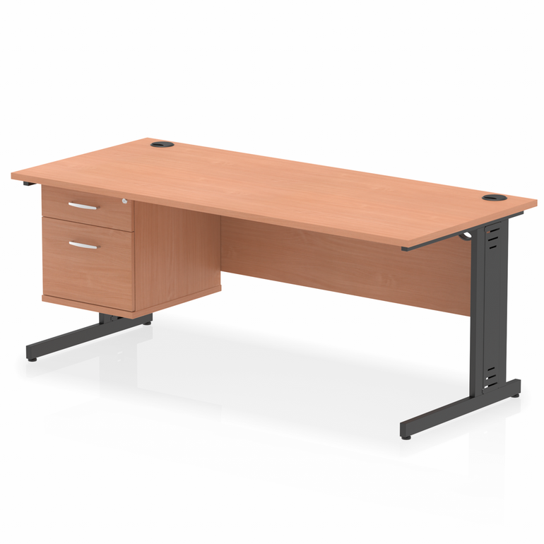 Impulse 1800mm Cable Managed Straight Desk With Single Fixed Pedestal