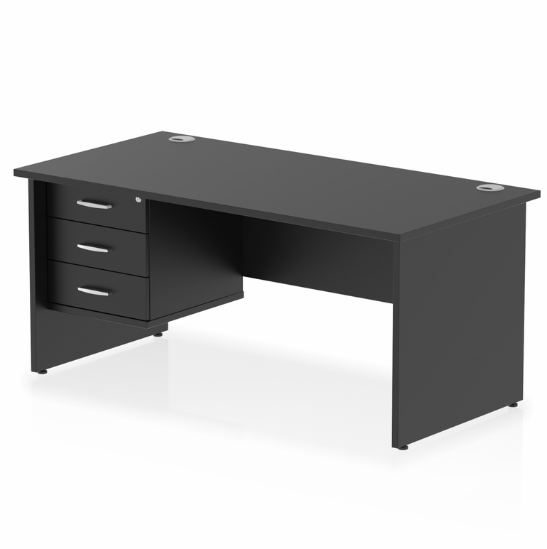 Impulse 1600mm Panel End Straight Desk With Single Fixed Pedestal