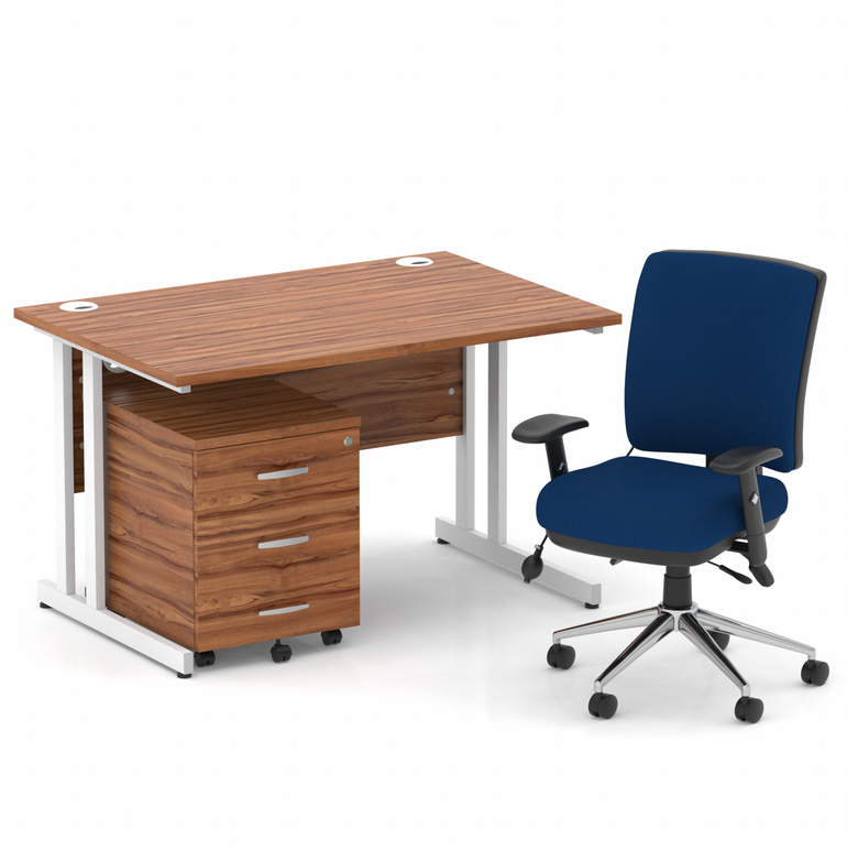 Impulse 1200mm Cantilever Straight Desk With Mobile Pedestal and Chiro Medium Back Blue Operator Chair
