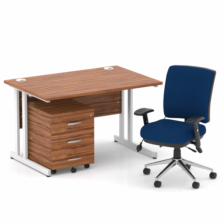 Impulse 1200mm Cantilever Straight Desk With Mobile Pedestal and Chiro Medium Back Blue Operator Chair