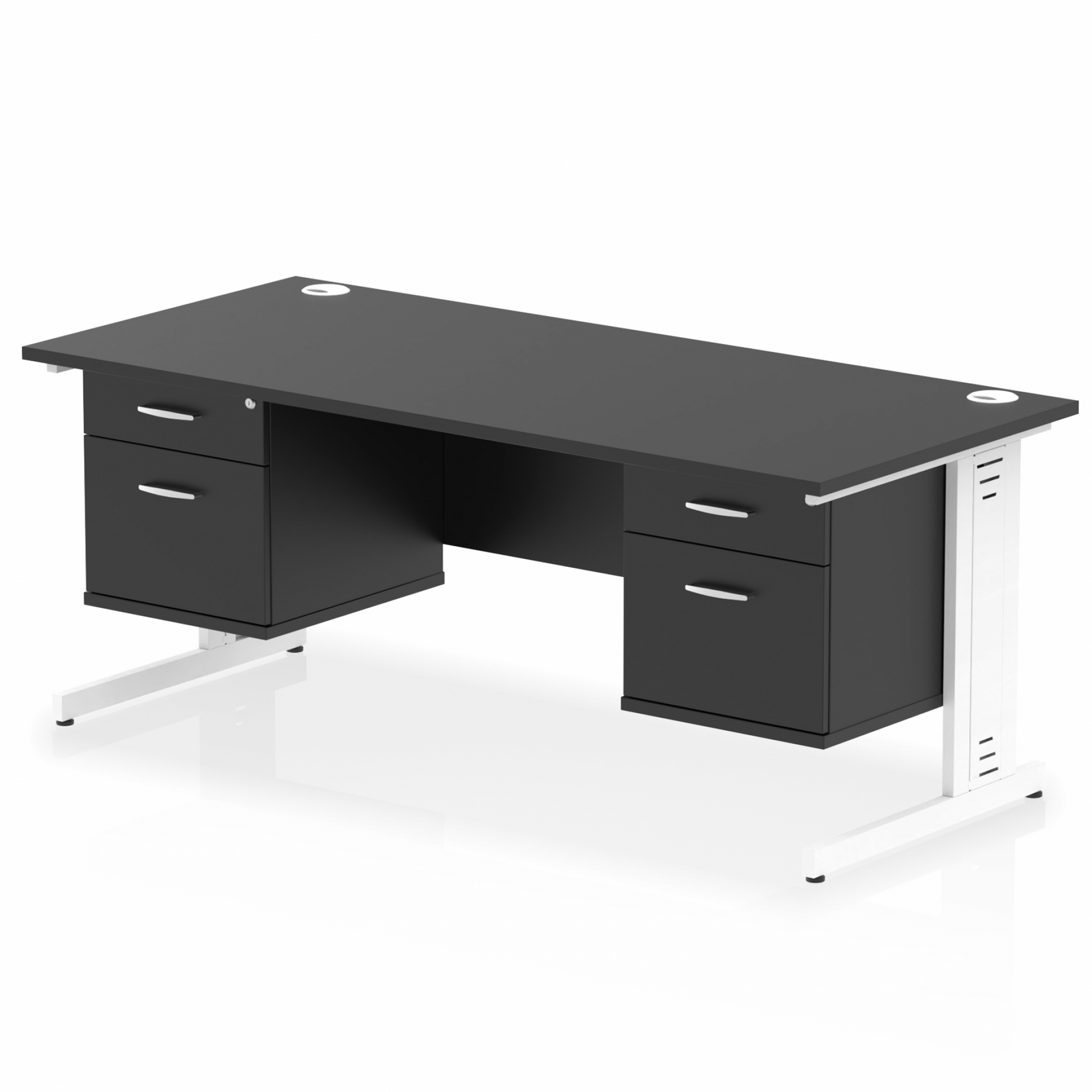 Impulse 1800mm Cable Managed Straight Desk With Two Fixed Pedestal