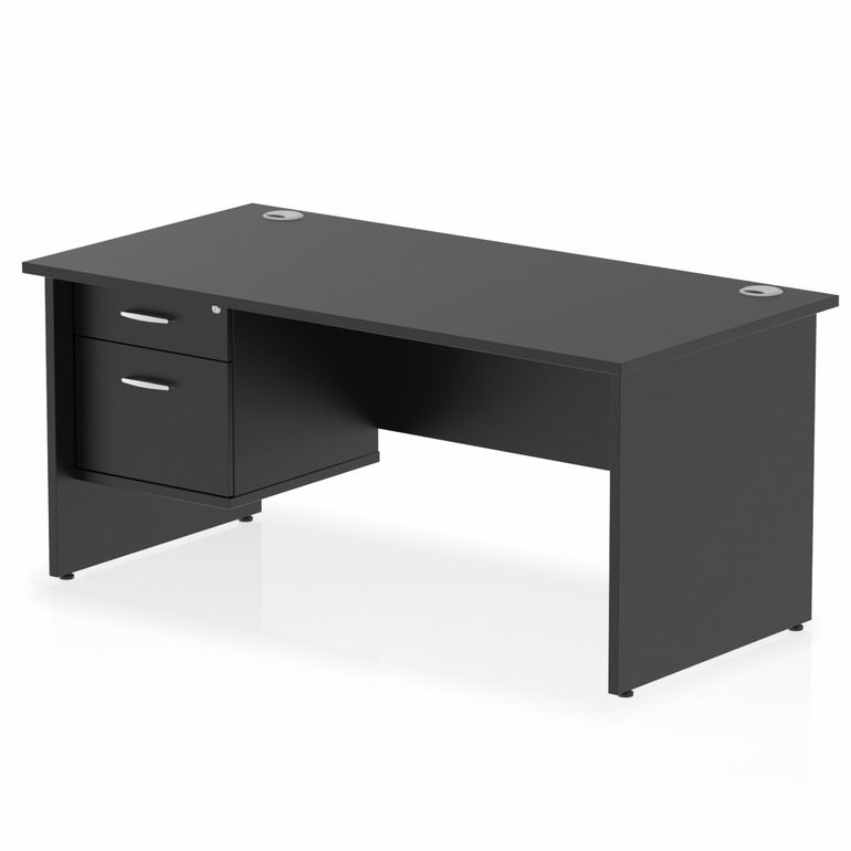 Impulse 1600mm Panel End Straight Desk With Single Fixed Pedestal