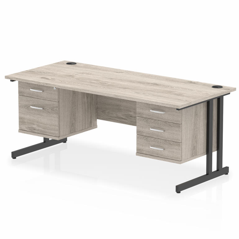 Impulse 1800mm Cantilever Straight Desk With Two Fixed Pedestal