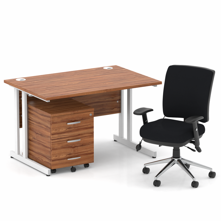 Impulse 1200mm Cantilever Straight Desk With Mobile Pedestal and Chiro Medium Back Black Operator Chair