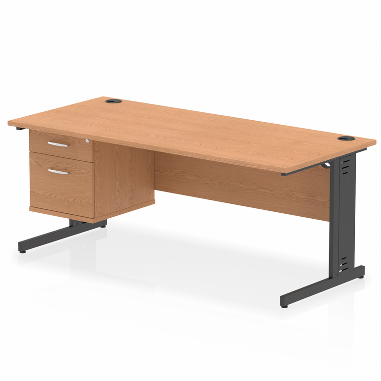 Impulse 1800mm Cable Managed Straight Desk With Single Fixed Pedestal