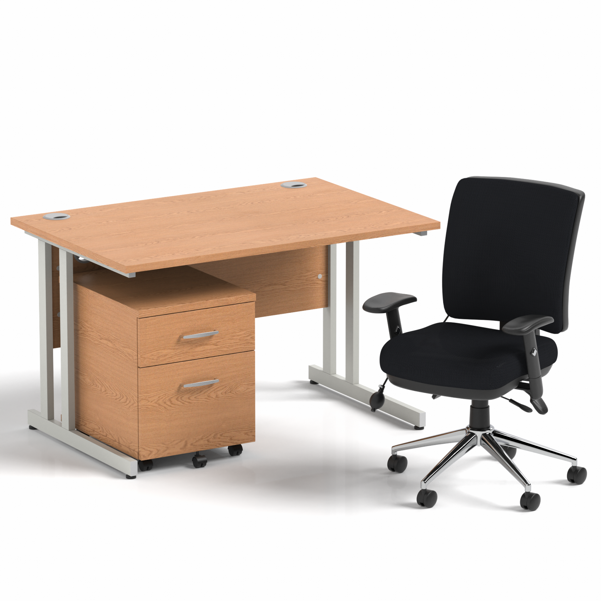 Impulse 1200mm Cantilever Straight Desk With Mobile Pedestal and Chiro Medium Back Black Operator Chair