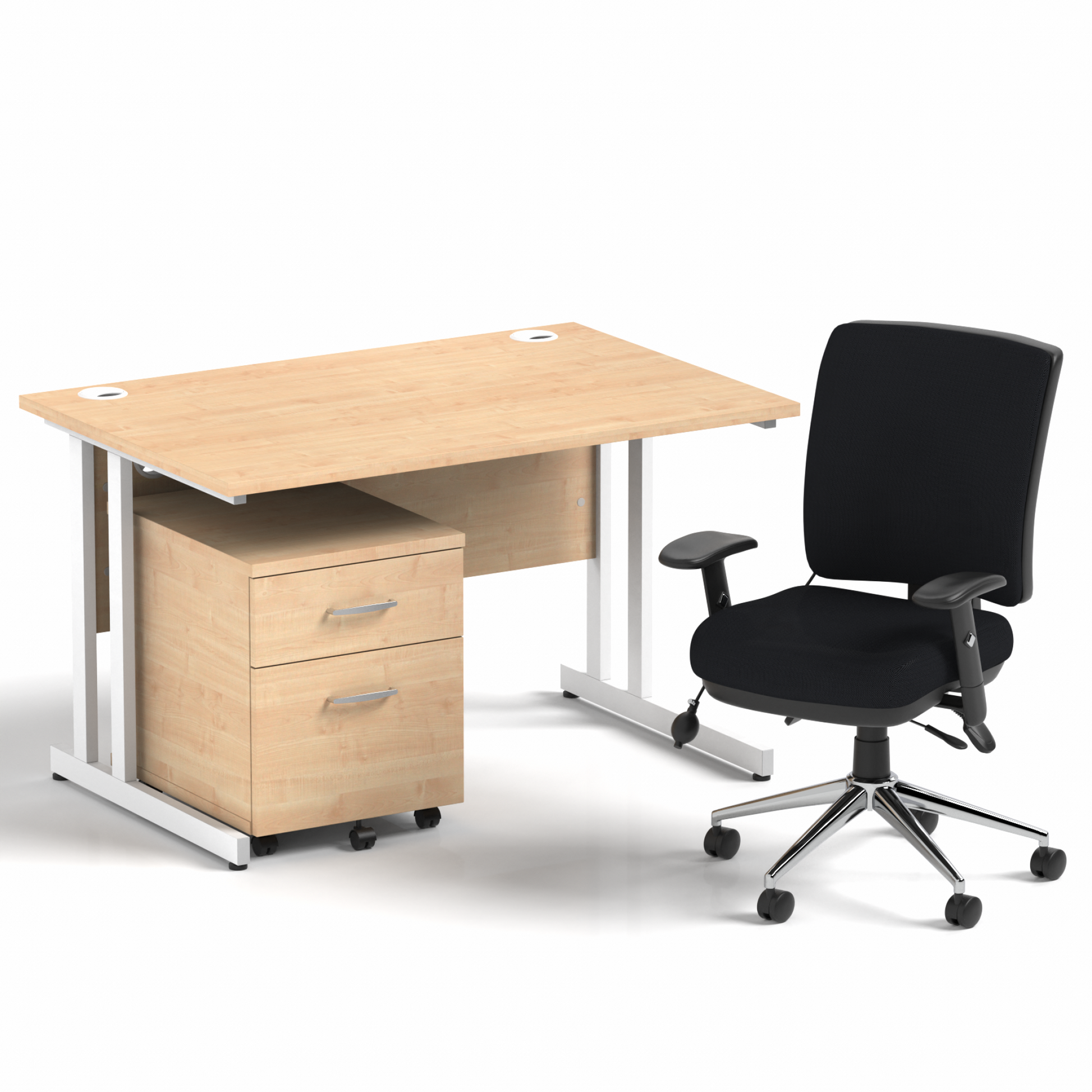 Impulse 1200mm Cantilever Straight Desk With Mobile Pedestal and Chiro Medium Back Black Operator Chair